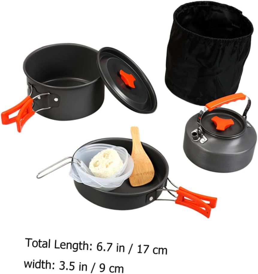 1set Portable Camping Cookware Lightweight Pot Pan and Utensils for Outdoor Cooking for Persons Hiking Picnic and Backpacking Adventures
