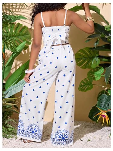 Image of Floerns Girl's 2 Piece Outfit Hawaiian Tropical Crop Cami Tops and Boho Pants Set
