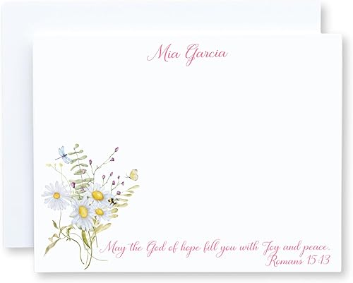 Juego de tarjetas estacionarias personalizadas de margaritas con sobres, cantidad a elegir, tarjetas planas. Tarjeta cristiana de Romanos 15:13,