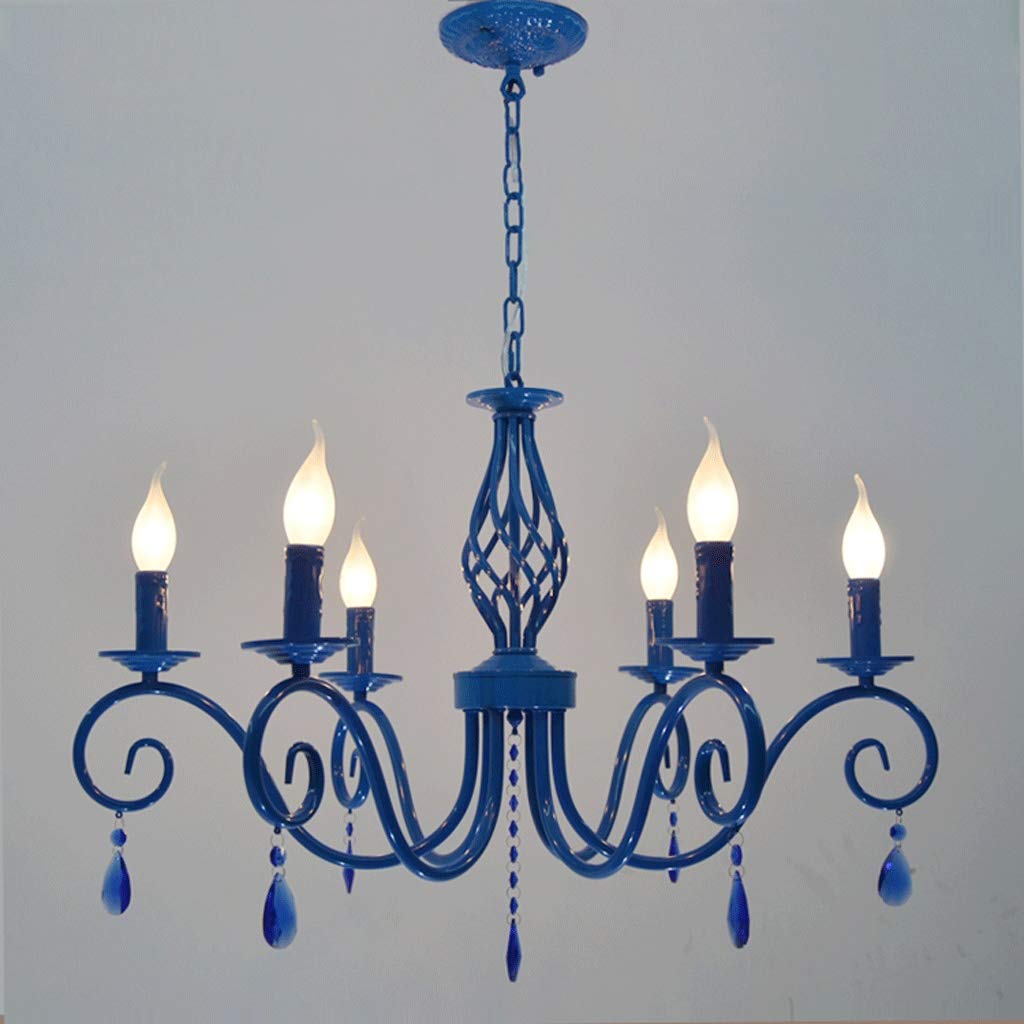 Europea Del Ferro Di Stile Di Candela Lampadario, Blu Mediterraneo 6 Capo Lampadario Di Cristallo Soggiorno Sala Da Pranzo Letto Creativa Luci Di Soffitto Del LED Studio