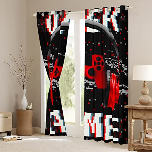 Erosebridal Teens Video Games Curtains For Living Room/Bedroom,3D Headset Headphones Pattern Window Curtain Drapes (2 Panels),Red Gaming Gamer Controller Draperies For Kids Teens 42"X63" #TOP2