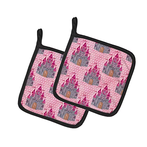 Caroline's Treasures BB7549PTHD Watercolor Princess Castle Pair of Pot Holders Kitchen Heat Resistant Pot Holders Sets Oven Hot Pads for Cooking Baking BBQ, 7 1/2 x 7 1/2