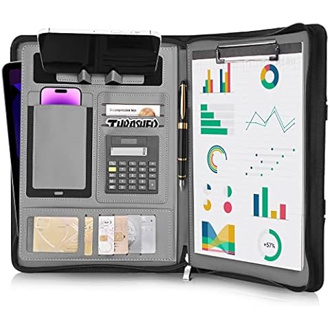UBAFNOM Padfolio Portfolio Binder – Vegan Leather Business Portfolio Organizer with Calculator – Zippered Portfolio Padfolio for Women & Men Cover