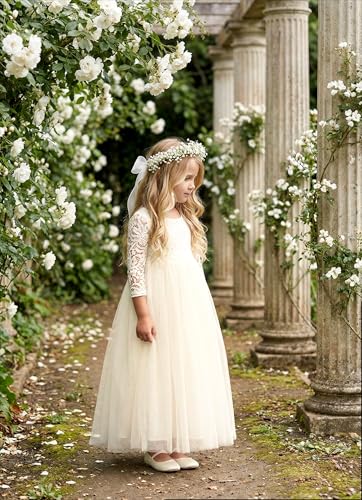 Image of 2Bunnies Girl Peony Lace Back A-Line Straight Tutu Tulle Party Flower Girl Dress