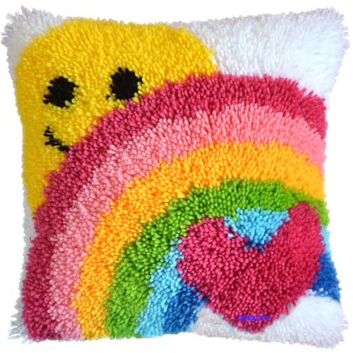 GREBSTK Latch Hook DIY Pillow Cover Sun & Rainbow