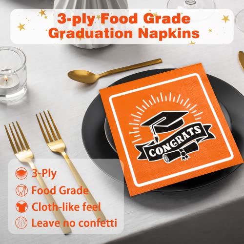 50Pcs Graduation Napkins Class Of 2023 Congrats Grad Party Cocktail Luncheon Beverage Napkins Orange 3 Ply Guest Disposable Towels Dinner Paper Hand Napkins Decorative For Graduation Party Supplies #TOP3