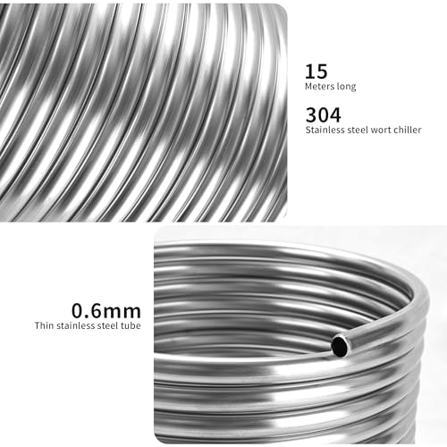 Image of BACOENG 1 /2 inch x 50Ft 304 Wort Chiller, Stainless Steel Tubing Coil for Ice Bath Beer Brewing Tubing Coil, Water Cooler Equipment
