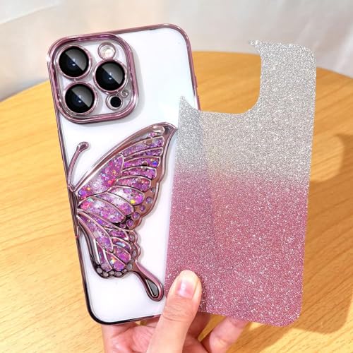 Image of SHINESTAR 3D Butterfly Case for iPhone 14 Pro Max Cover, Cute Girly Glitter Bling Luxury Back Cover for Women Girls Protective Shockproof Slim Camera Protection for iPhone 14 Pro Max - Pink