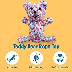 SunGrow Teddy Bear Teething Toy, for Ferret & Dogs, Knotted Soft Cotton Rope Material, for Puppies and Small Breeds SunGrow Teddy Bear Teething Toy, for Ferret & Dogs, Knotted Soft Cotton Rope Material, for Puppies and Small Breeds