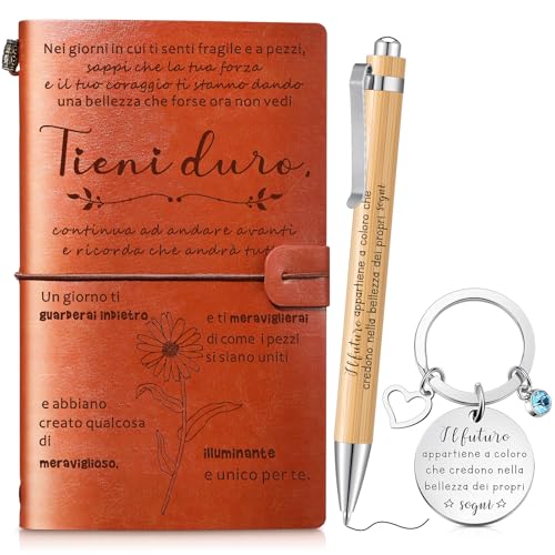 Nezyo Diario Motivazionale in Pelle PU Portachiavi e Penna con Citazione Agenda di Viaggio Taccuino in Pelle Vintage Regalo per Colleghi Insegnanti Amici Donna durante Laurea Compleanno Natale