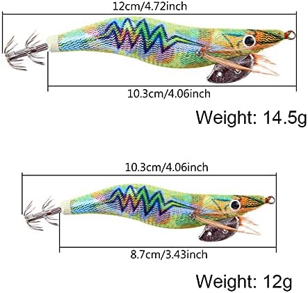 Miniatura 2 de Cebo luminoso de pesca de calamar con alambre de acero, kit de líder de 15 piezas de agua salada de madera para camarones anzuelo de pulpo, sepia y