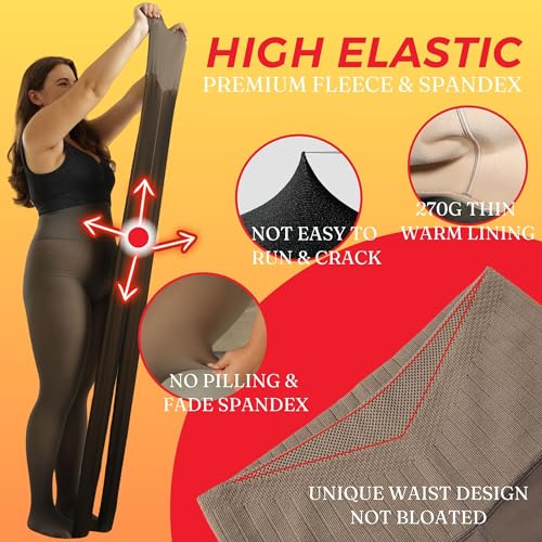 Image of Soxbang High Waisted One Seam Fleece Lined Tights,Seamless Control Compression Fake Translucent Dark Skin Insulated Tights