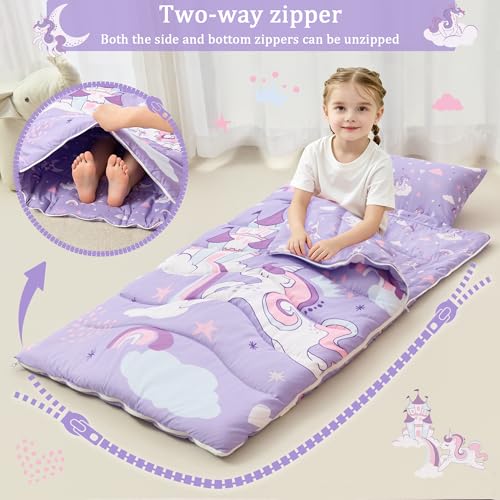 Image of Toddler Nap Mat for Preschool 50''x30'' Sleeping Mat with Removable Pillow and Minky Blanket for Kids Ages 3-7 Roll Up Soft Sleeping Bag for Boys Girls Kindergarten Daycare Sleepover