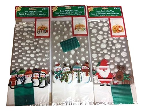 75Pcs Flat Christmas Holiday Cello/Cellophane/Loot Treat Bag With Ties Large 5" #TOP2