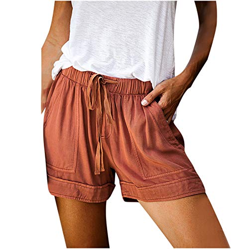 Shorts for Women Comfy Drawstring Casual Elastic Waist Pure Color Loose Summer Beach Short Pants with Pockets Plus Size