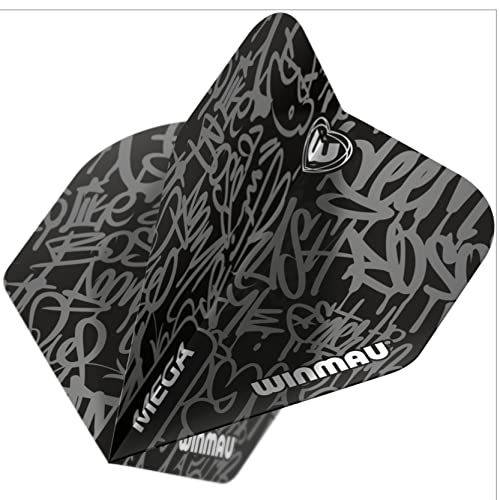 Winmau Mega Standard Black Extra Thick Dart Flights - 1 Set per Pack (3 Flights in Total)