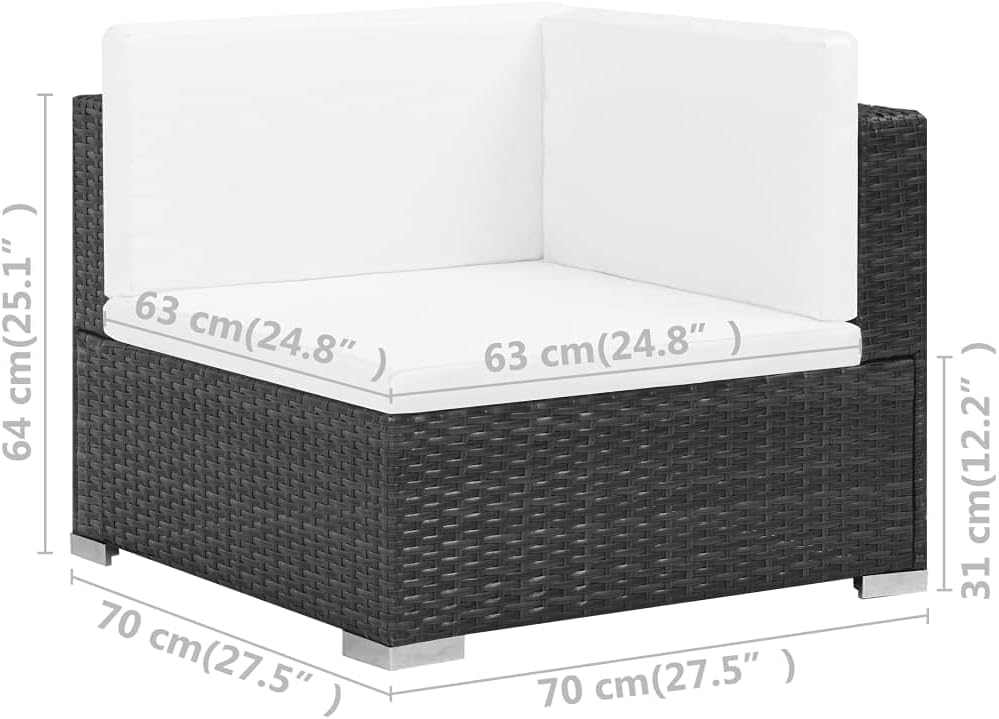vidaXL Patio Furniture Set 6 Piece, Patio Conversation Set with Cushions, Outdoor Sectional Sofa with Table for Garden, Scandinavian, Poly Rattan Black