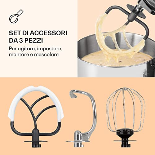 Klarstein Planetaria Professionale, Impastatrice Planetaria 5 Litri con Ciotola, Impastatrice Planetaria Professionale 1300W per Pizza e Dolci a 6 Velocità, Impastatrice Pane con Gancio e Frusta - immagine 6