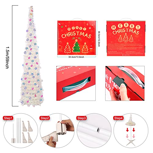 5Ft Pop Up Christmas Tinsel Tree With Stand，Macting Easy-Assembly Tinsel Coastal Glittery Christmas Tree For Holiday Xmas Decorations（Color Flash） #TOP4