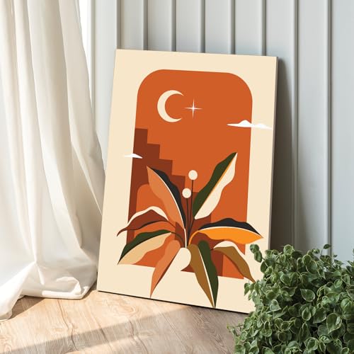 PAINTINGMANTRA Stretched Modern Canvas Wall Art Painting, Boho Tropical Artwork for Living Room, Home, Bedroom, Office Decoration (Set of 1, 16x22 Inch)