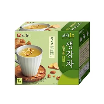 Damtuh Korean Ginger Tea Powder, 15g x 15 Sticks Traditional Instant Ginger Tea Mix with Walnuts, Almonds & Jujube, Korean Herbal Tea Drink