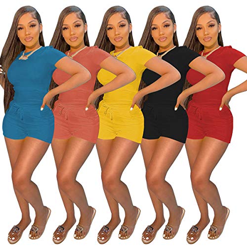 Topsrani Womens Two Piece Outfits Bodycon Tracksuits Sweatsuits Jogger Biker Workout Lounge Pajamas Shorts Pant Sets Yellow Xl #TOP6