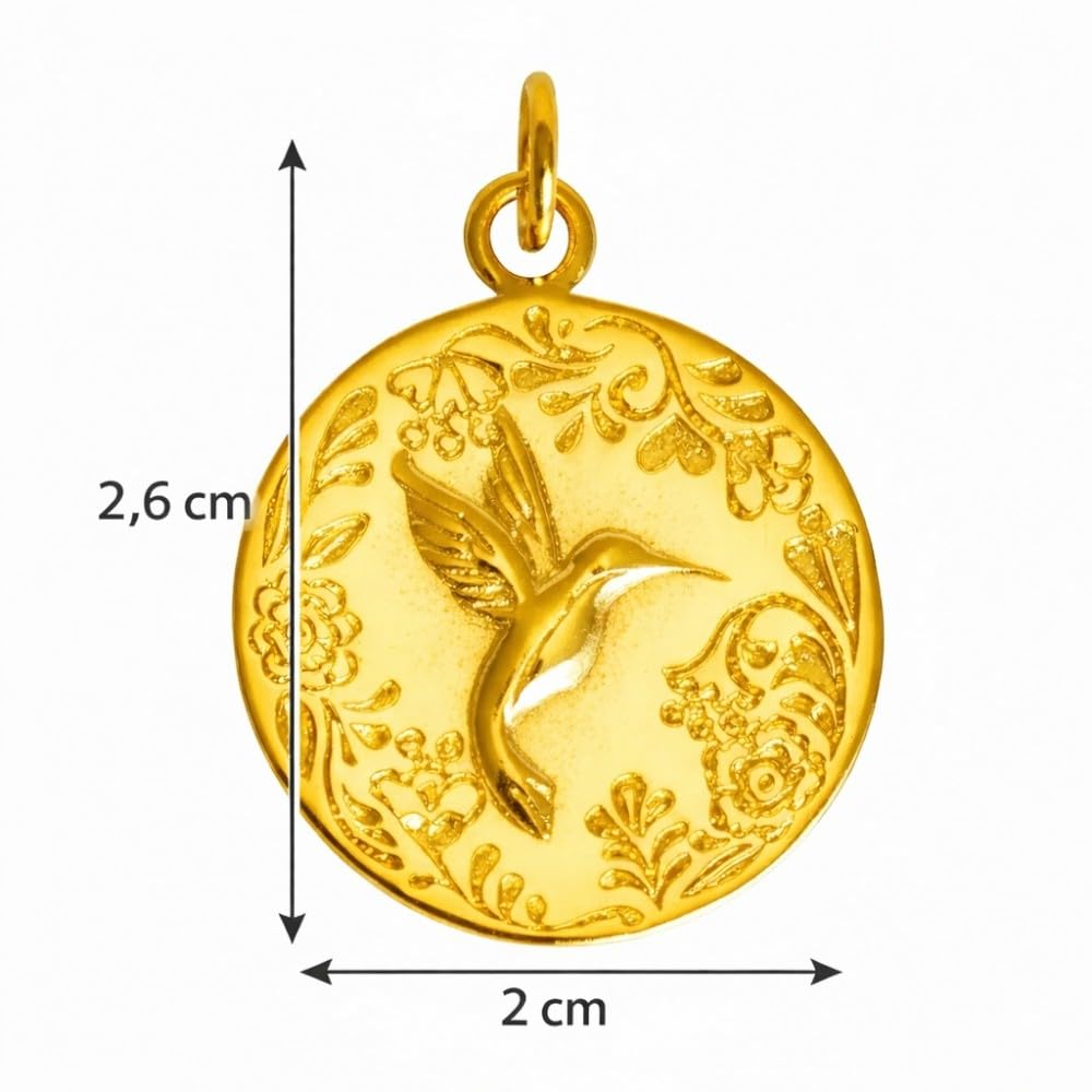 LES POULETTES BIJOUX Pendentif Plaqué Or Médaille Ronde Colibri
