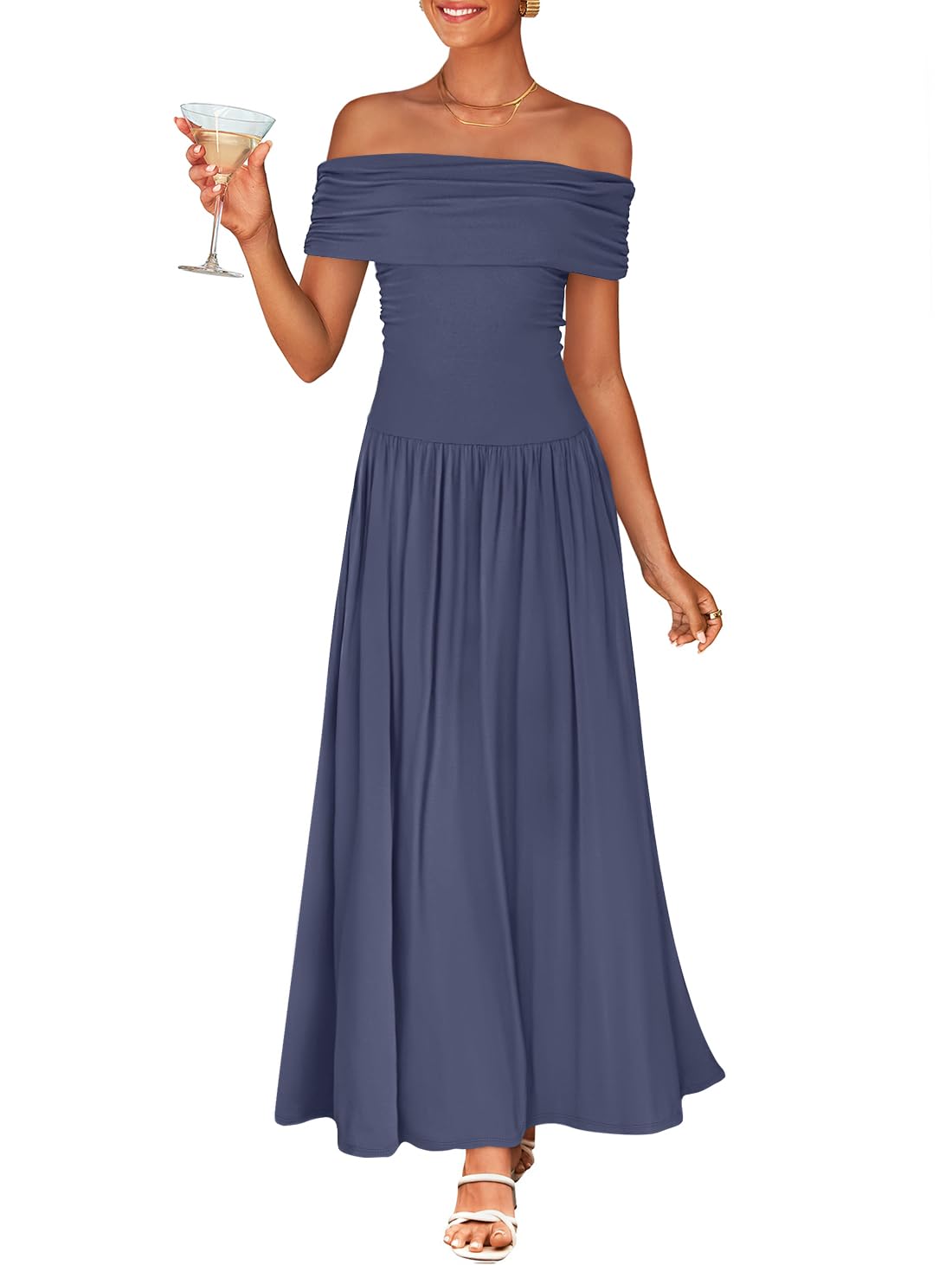 ZESICA Women's Off The Shoulder Maxi Dress 2026 Summer Sleeveless Casual Slim Swing Pleated Formal Party Dresses