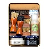 [サフィール] 極上のツヤ 潤い 靴磨きセット シューケア スターターセット ダブル DX(PA-SASR) 革靴 手入れ セット メンテナンス 靴クリーム 馬毛 豚毛 ブラシ クロス 初心者 高級 黒 無色 着色 補色 キズ隠し