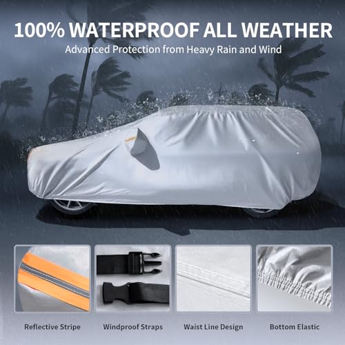 Multi-Layer Car Cover Custom Fit for Nissan Rogue(2016-2026), 100% Waterproof All Weather for Automobiles, Gift with Towel, Heavy Duty Car Covers for Rain Sun UV Protection with Door Zipper by Tozaroa - Used condition - Image 3