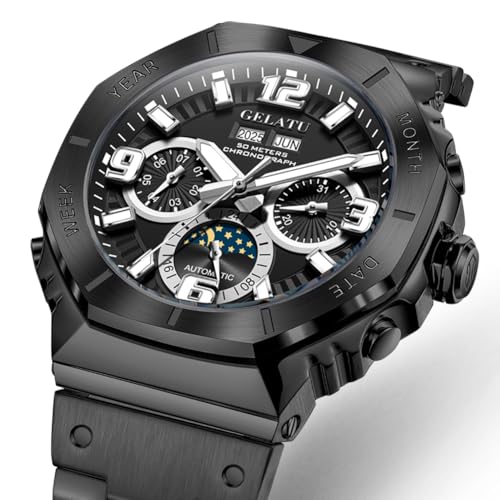 Image of OLEVS Men's Automatic Mechanical Watch Case Multi-Function Chronograph Moon Phase Year /Month /Date Display Stainless Steel Band Luxury Wrist Watch