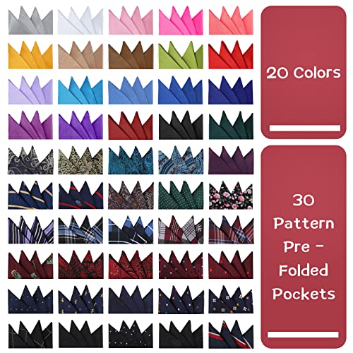 Xuhal 50 Pcs Men's Prefolded Pocket Squares Bulk Masculine Suit Handkerchief On Card Polyester Triangles Handkerchiefs For Men, 50 Patterns #TOP1