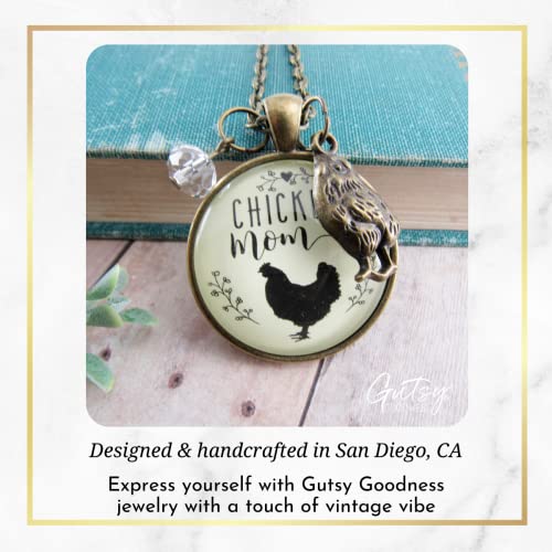 Chicken Mom Necklace Baby Chick Charm Jewelry For Women Raising Lady Poultry 24" Chain - Handmade Chicken Lovers Words Pendant, Rustic Bronze Metal, Gift Ready With Farm Life Themed Message Card & Box #TOP3