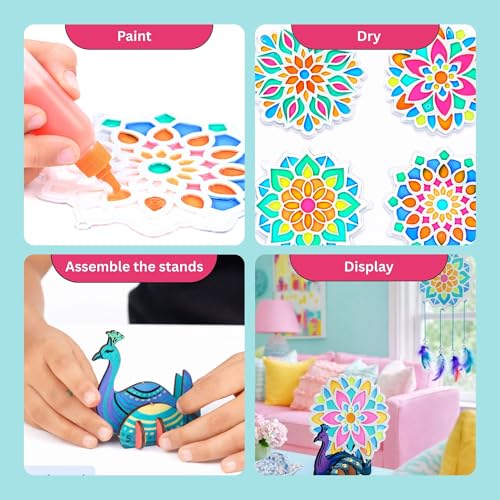 Image of Kores Mandala Art Kit for Kids (6-18 Years) | Glass Paint DIY Art & Craft Kit | Make Coasters & Dreamcatchers | 50+ Elements | Creative & Mindful Activity