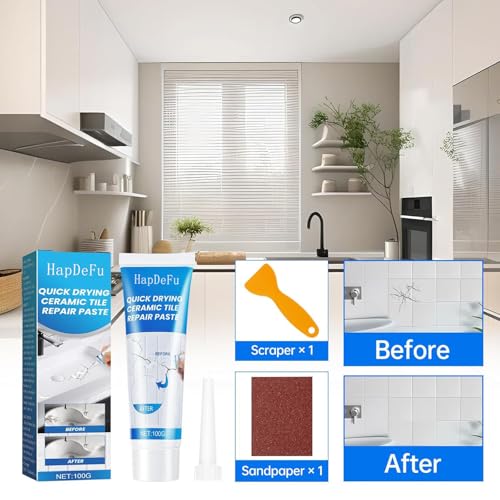 HapDeFu Fliesenreparaturpaste, Keramik Reparaturset, Reparaturmittel für keramische Fliesen, Weiß, Wasserfest, Harz, 100ml
