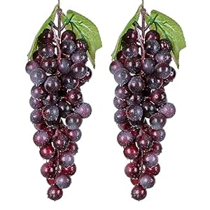 2 Pack Purple Green Grapes Artificial Fruit 1:1 Simulation Grapes Clusters for Home Party Wedding Wine Decor Still Life Sketches Game Props Photo Props (60 Grains 9 Inches)