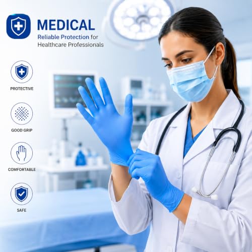 Image of Nitrile Hand Gloves| Medical & Food Grade| Disposable Powder Free for Examination |Blue CE Approved Non Sterile Powder Free, Large Size, Cobalt Blue, Chemical Resistant (Pack Of 50)