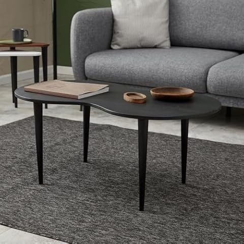 TRIHOME Mid Century Oval Coffee Table, Low Coffee Table Japanese Style, Coffee Tables for Living Room, Small Space, Natural Wood Tea Tables, Home Office, Minimalist Display, Easy Assembly, Black Cover