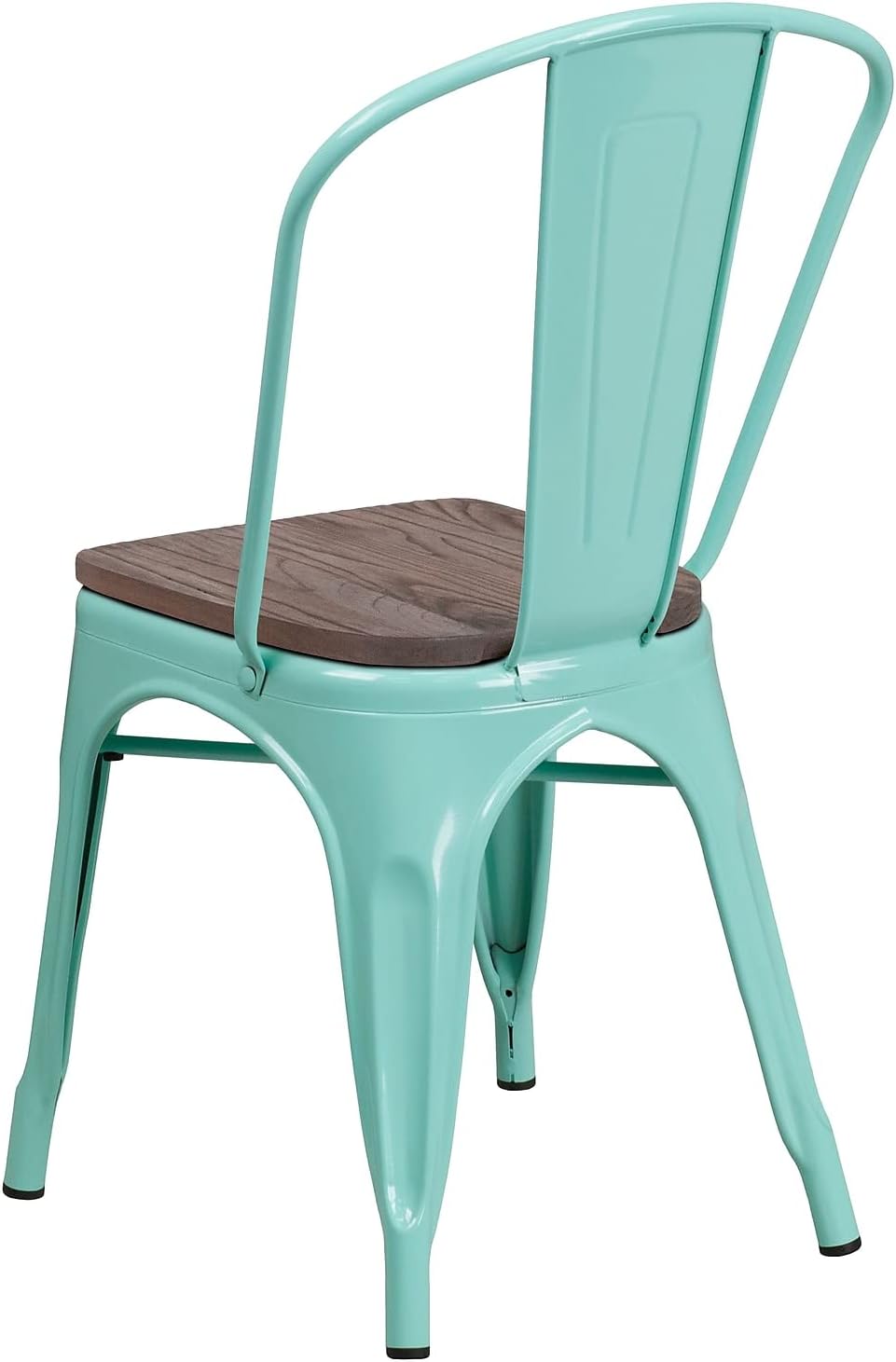 Flash Furniture Tenley Mint Green Metal Stackable Chair with Wood Seat