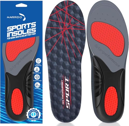 Image of Running Insoles Men Women, Medium Arch Support Sport Gel Insoles, Shock Absorbing Running Athletic Inserts Flat Feet Orthotic Insert (M 10.8 Inch(Men's 8~9.5 /Women's 8.5~10.5))