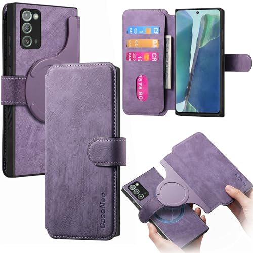 CCSmall for Samsung Galaxy Note 20 Detachable Magnetic Wallet Phone Case for Men Women, RFID Blocking Material Retro Folio Flip Leather Case Cover with Card Slots for Galaxy Note20 4G/ 5G KQX Purple