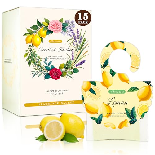 15 Packs Lemon Scented Sachets Bag for Drawers and Closets, Air Freshener for Home Fragrance Sachet,...