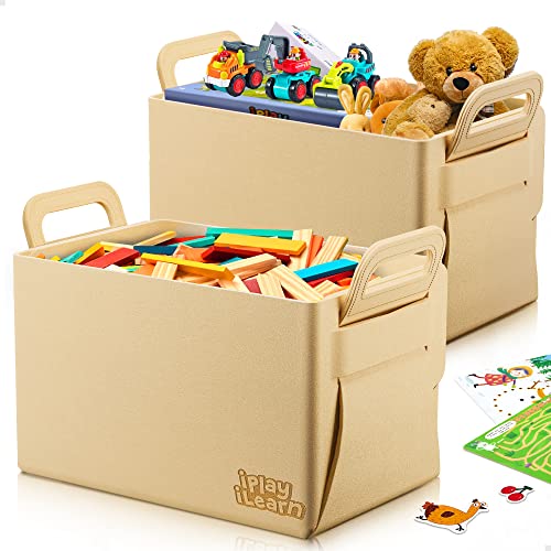 Iplay, Ilearn 2Pcs Kids Toy Box Storage Organizers, Felt Fabric Foldable Toy Storage Bins & Chests For Boys, Girls, Toddlers Room, Toybox For Playroom, Bedroom, Nursery, Living Room 15.7"X10.8"X10" #TOP19