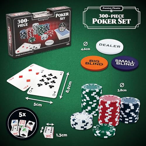 Goliath – POKER-SET 300 CHIPS, Aluminiumbox mit Kartenspiel, 300 Pokerchips und 5 Würfeln, Brettspiel für Erwachsene und Kinder ab 6 Jahren, 2 bis 10 Spieler – Bild 6