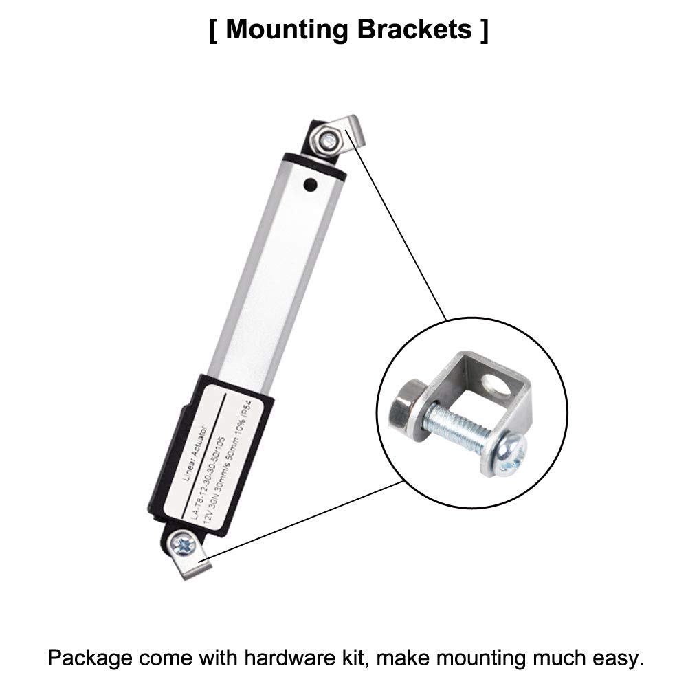 ZCONIEY Micro Linear Actuator with Limit Switches 12V DC, 64N, 30mm Stroke 1.2" with Mounting Brackets — Amazon image 6