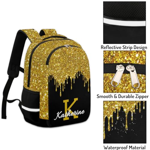 Personalized Kids Backpack Golden Glitter for Boys Girls, Custom Backpack Travel School Bag Bookbag Lightweight Daypack4