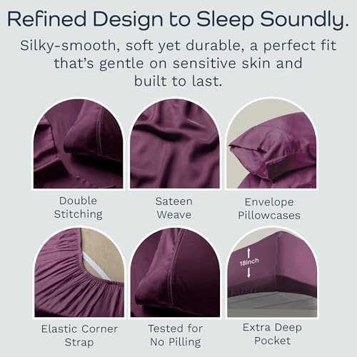 Image of Olive + Crate Tencel Lyocell Eucalyptus Sheets King Size - Cooling Tencel Sheets for Hot Sleepers with 18 Inch Deep Pocket Fit - Sour Cherry 4-Piece Set