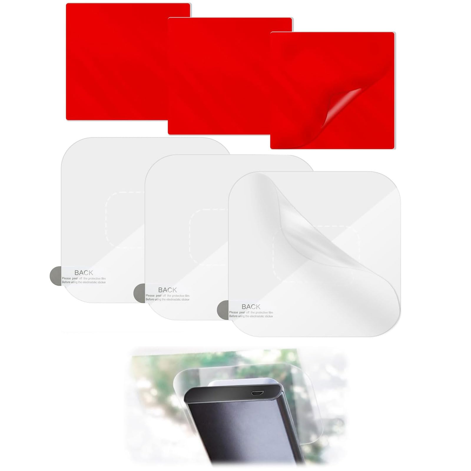 Double-Sided Sticker Adhesive Pad and Car Windshield Electrostatic Film, Dashcam Sticky Pads Replacement for Windscreen Windshield Dash cam Mounting Pad, 6 * 6Cm (Square-6Pack)