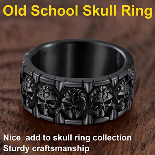 ChainsProMax Can Engrave Men Skull Rings, Stainless Steel Statement Biker Rings, Gold Plated/Black-Send Gift Box4