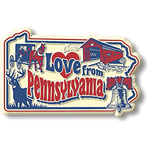 Love from Pennsylvania Vintage State Magnet by Classic Magnets, 3D Rubber Vintage-Style Collectible Souvenirs and Gifts Made in The USA, 2.8" x 1.7"